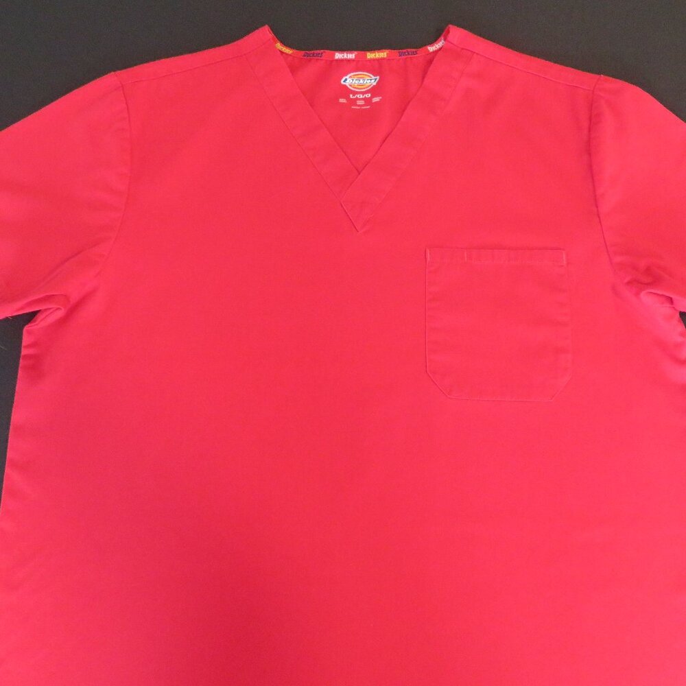 Dickies V-Neck Scrub Tops, Blue, Red, Brown, Black, Men's LG, 1 Pocket
